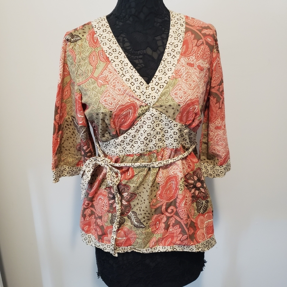 Style & Co Women's Floral Cottagecore Boho Chic Bohemian Top Size 12P